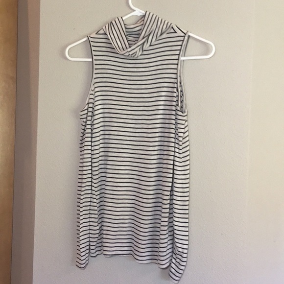 Cold shoulder top, cream, navy stripe, turtleneck - Picture 2 of 6